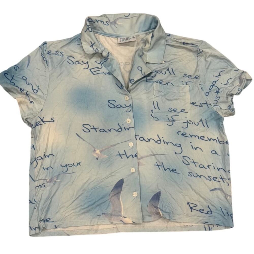 Taylor Swift 1989 Taylor's Version Womens S Shirt Blue Lyric Seagull Button Up